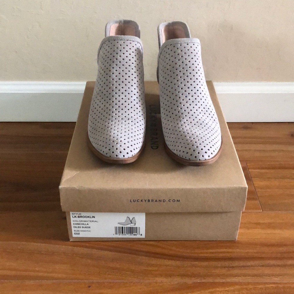 Lucky Brand Brooklin Perforated Booties in Oiled Suede